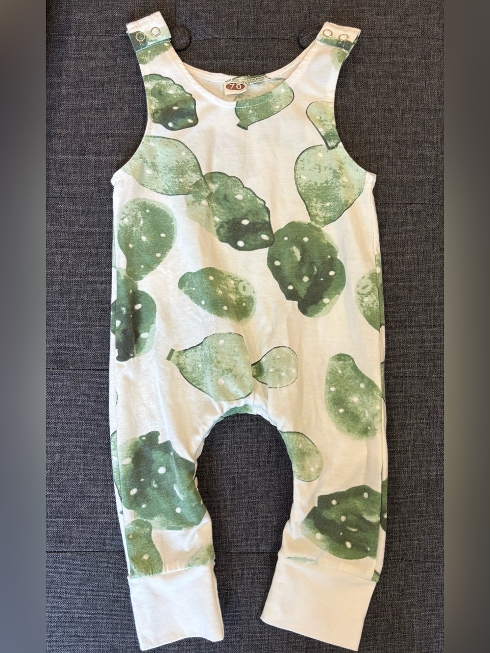 Baby Romper | Green Watercolor Prickly Pear Cactus Print | Cotton | Size 70